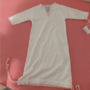 White Nightgown with Pink Trim- 0-3m
